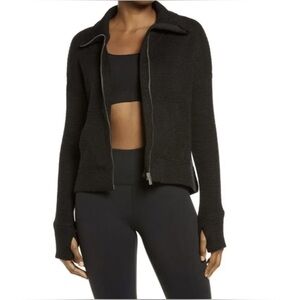 NWT SWEATY BETTY Restful Boucle Zip Through Jacket Cardigan Black